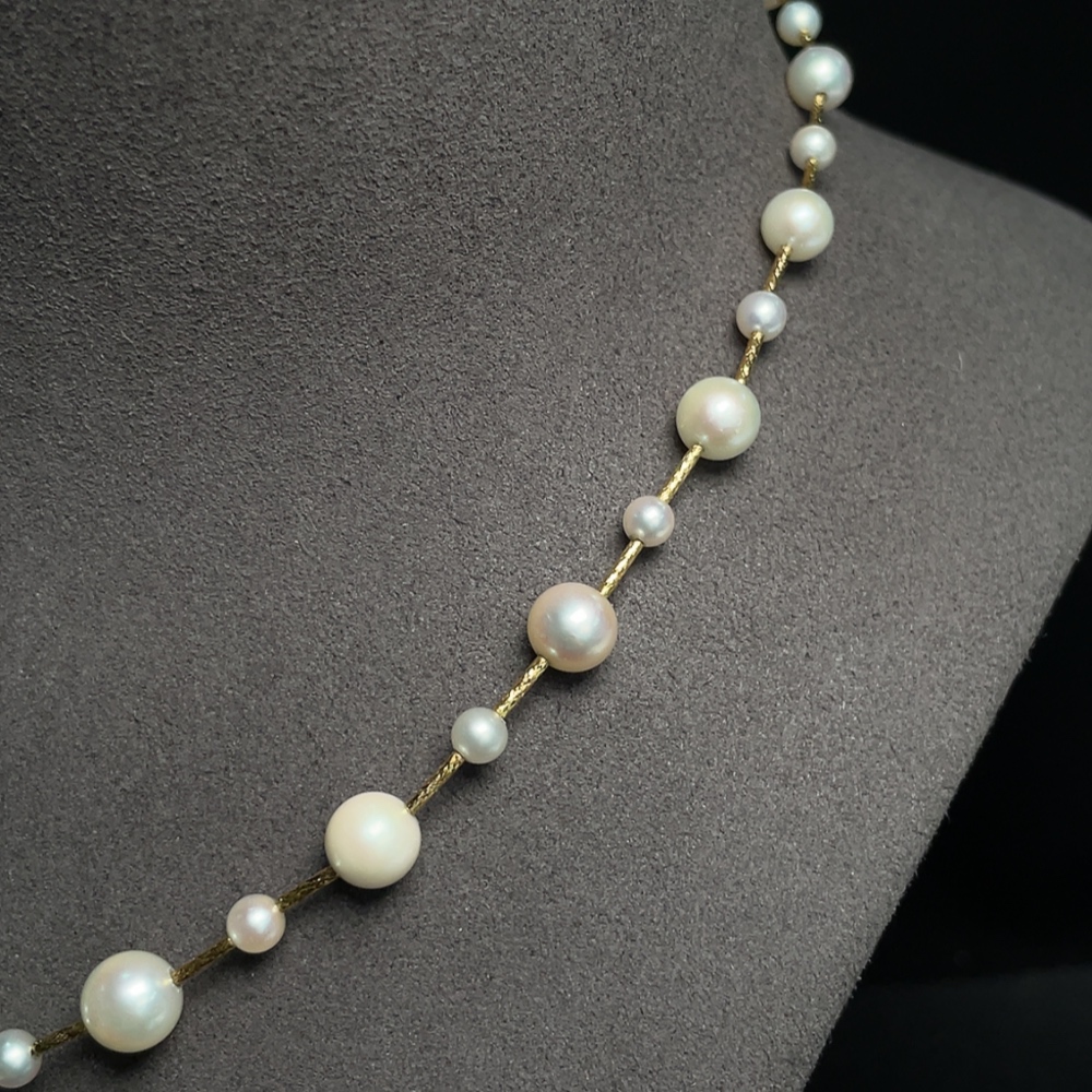 C31682087 Seawater Pearl Necklace Marked Red Non-Gold Rest 18K Gold String Undetectable Total Weight Approx. 11.16g Size 4.3-8.4mm