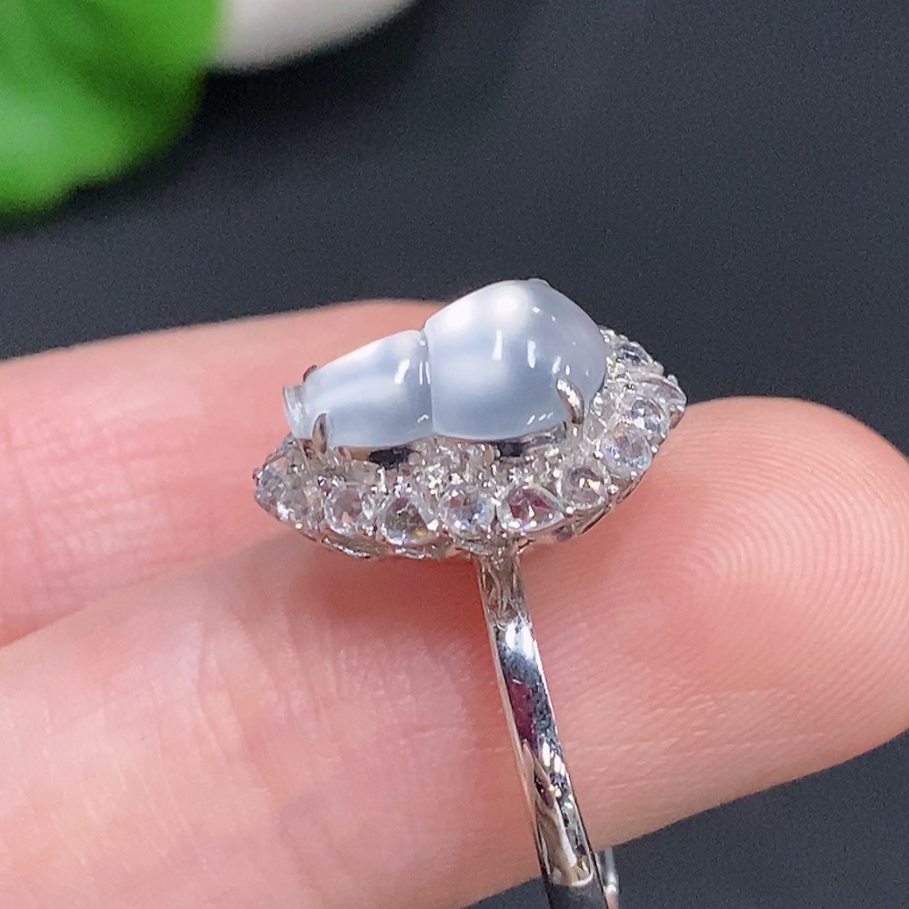 F31669196 Jadeite Gourd Inlaid Ring 18k Gold Total Weight Approx. 3.8g Size 16 With Diamond Accents