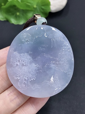 F31605851 Jadeite Landscape Pendant Total Weight Approx. 47.8g (Including Rope Weight)