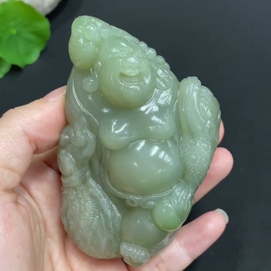 H21355876 Hetian Jade Handheld Piece Buddha Approx. 197.6g