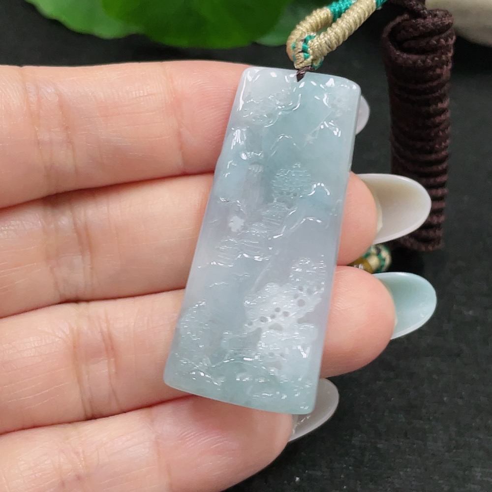 F33874286 Jadeite Landscape Pendant, Total Weight Approx. 13.2g (Including Rope Weight)