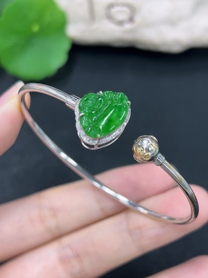 F41949793 翡翠镶嵌手镯 18k 配镶钻石 货品总重约5.5g