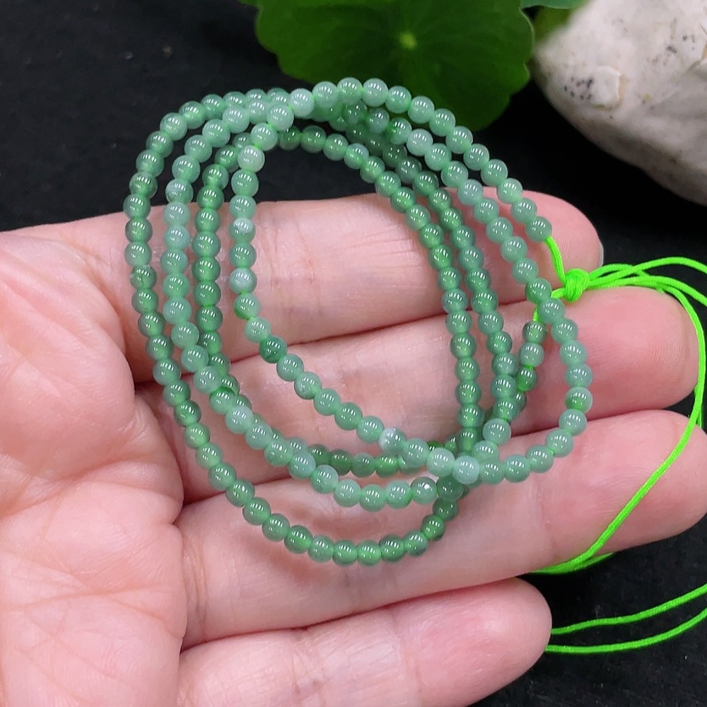 F33827644 Jadeite Bead Necklace Approximately 3mm Total Weight About 7.8g