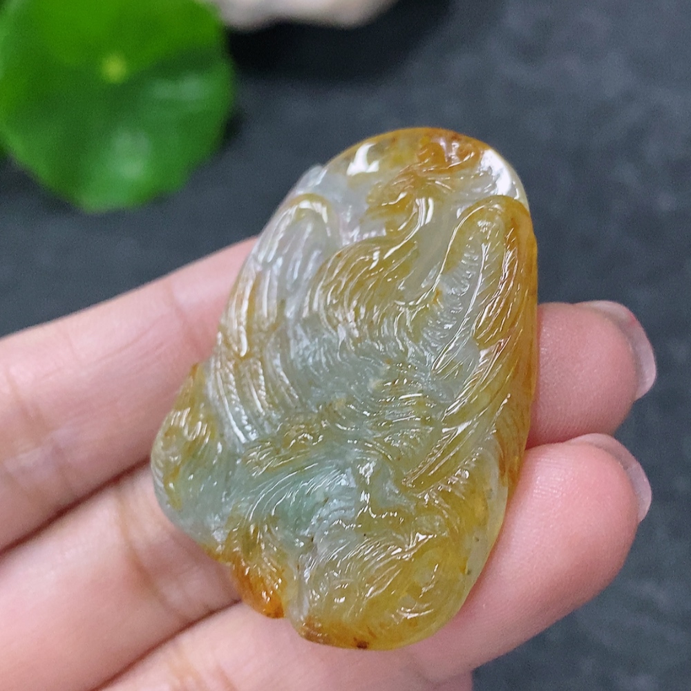 F34998908 Jadeite Pendant Phoenix Total Weight Approx. 13.8g Yellow Part Color Origin Undetermined
