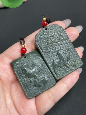 H33901582 Hetian Jade Pendant - Bull Turning Fortune Rooster (Total Weight approx. [with rope] 69.8g)