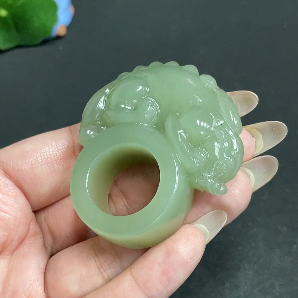 H29378696 Hetian Jade Auspicious Beast Ring (Size 23, Total Weight Approx. 58.2g)