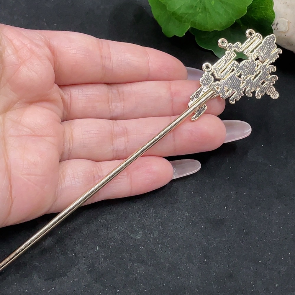 F35128262 Jadeite Inlaid Hairpin Total Weight Approx. 9.5g (Non-Gold Inlaid)