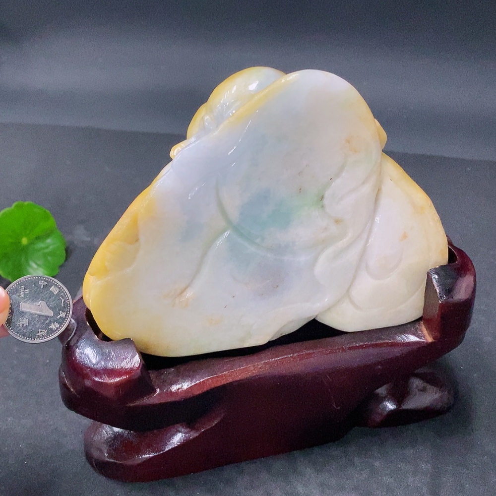 F34031472 Jadeite Laughing Buddha Ornament, yellow part color origin undetermined