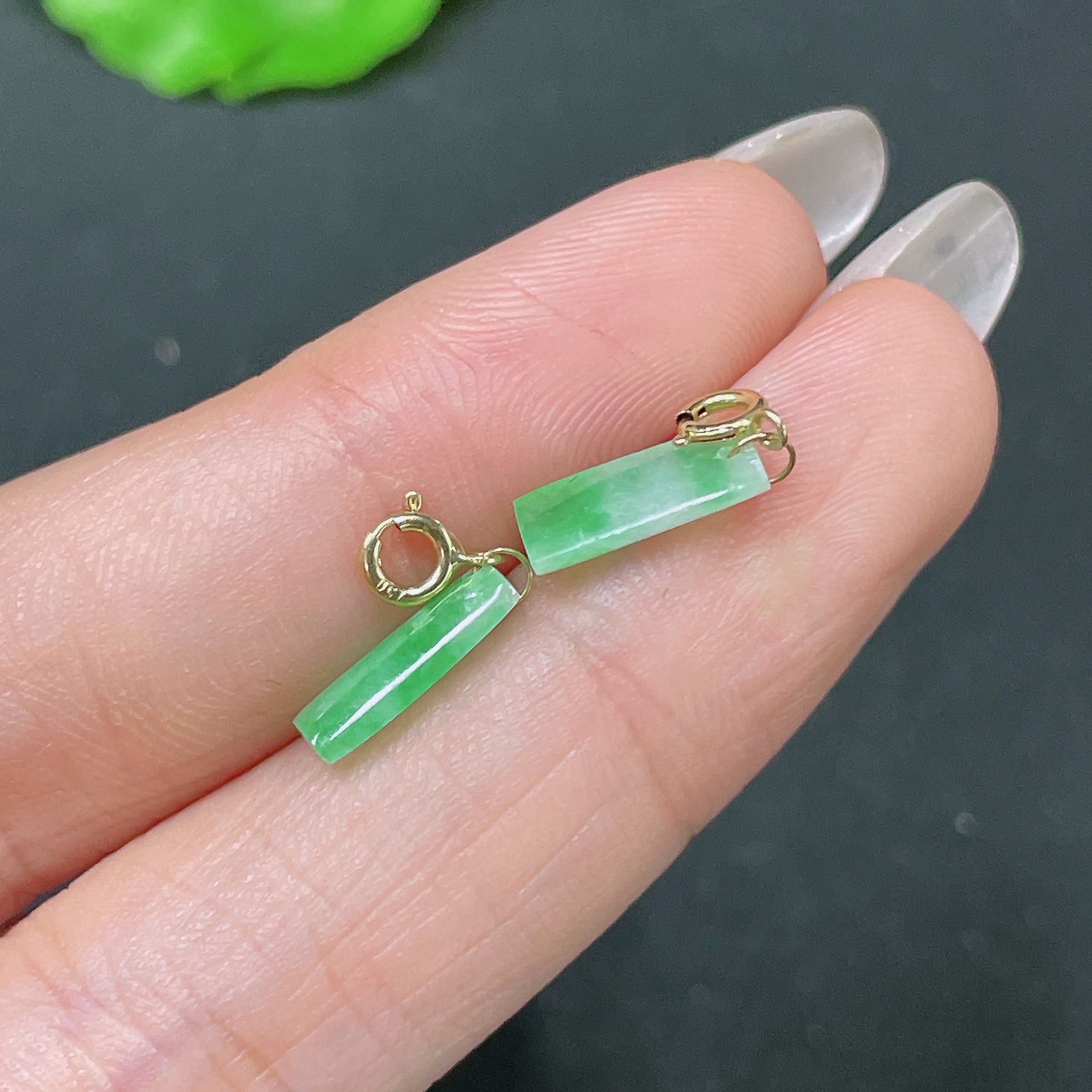 F35105339 Jadeite Inlaid Earrings 18k Gold Setting Total Weight About 0.6g