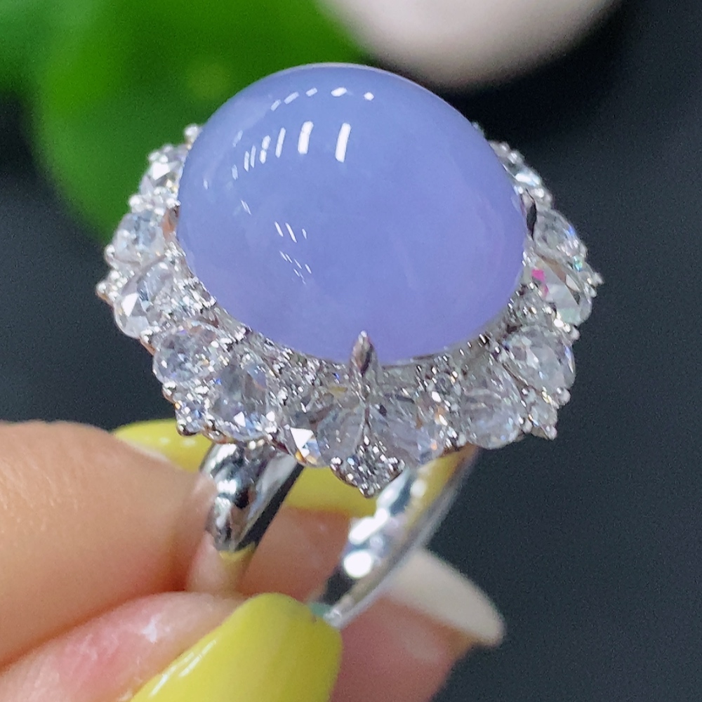 F28252590 Jadeite Inlaid Ring 18k with Diamond Size 14 Total Weight Approx. 7.35g