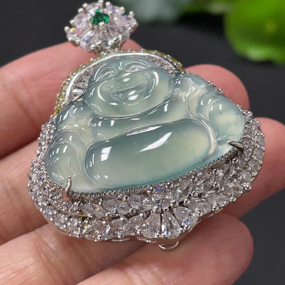 F29355641 Jadeite Buddha Inlaid Pendant Non-Gold Inlaid Total Weight About 20.2g