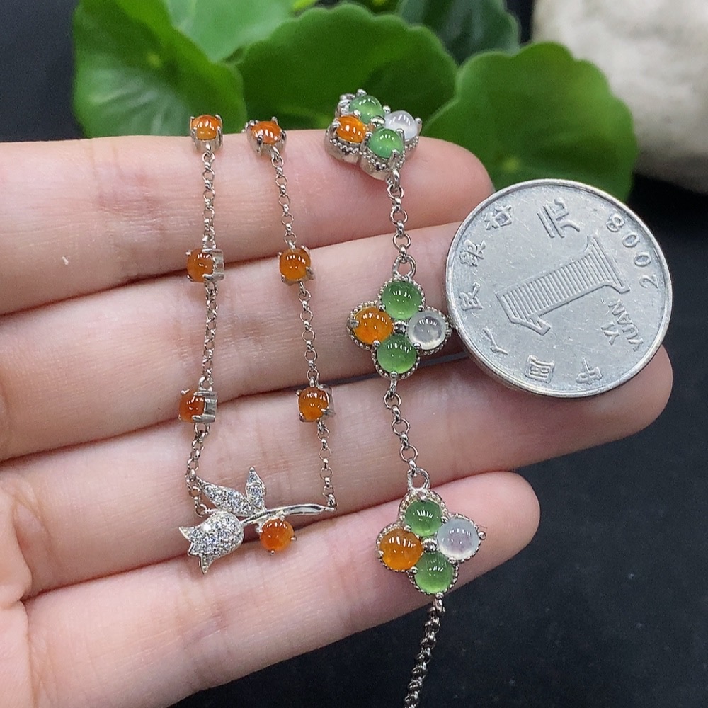 F34028409 Jadeite Inlaid Bracelet Sell as a Lot Non-Gold Yellow Red Part Color Origin Undetermined