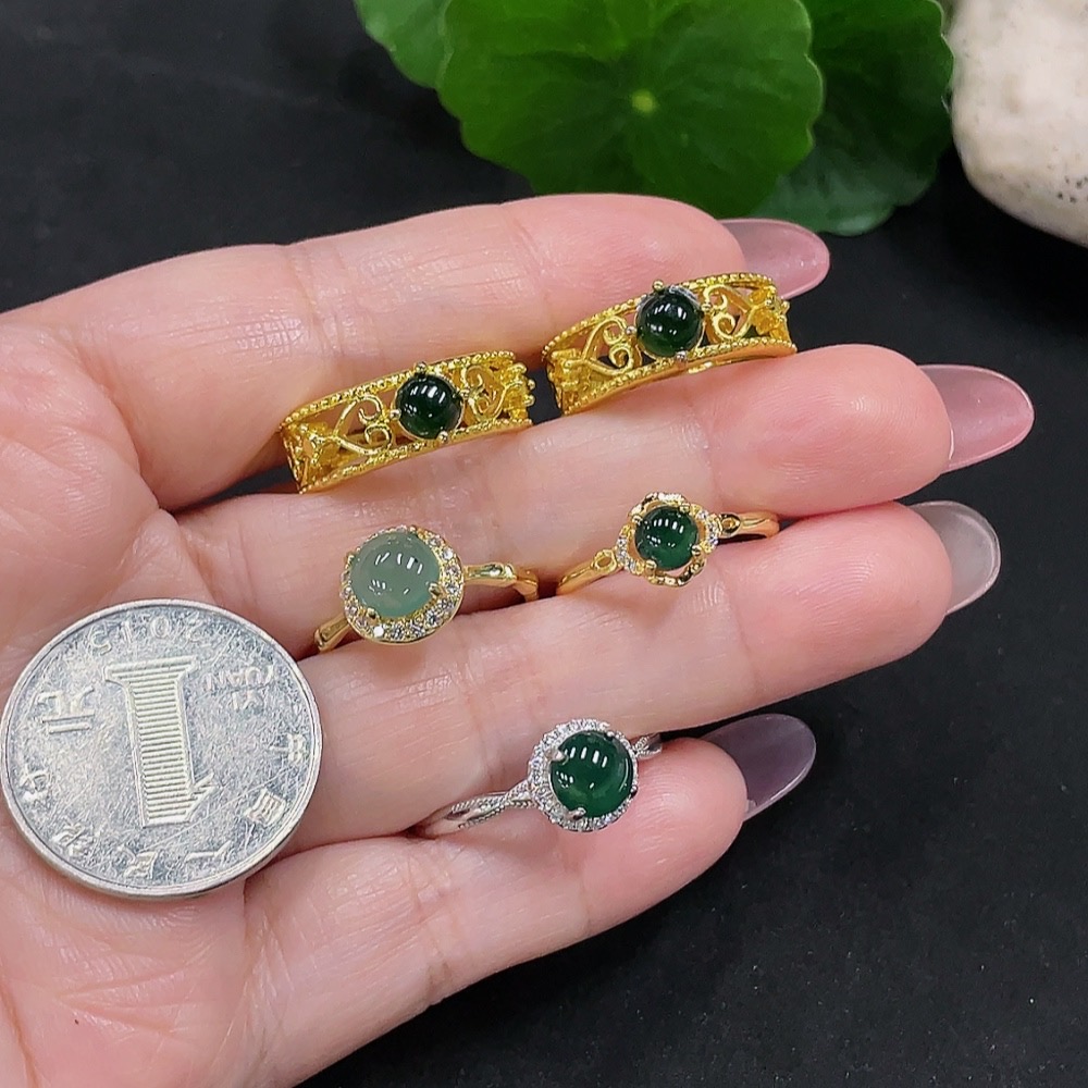 F34982893 Jadeite Inlaid Ring Sell as a Lot (Non-Gold Inlaid) (Adjustable)