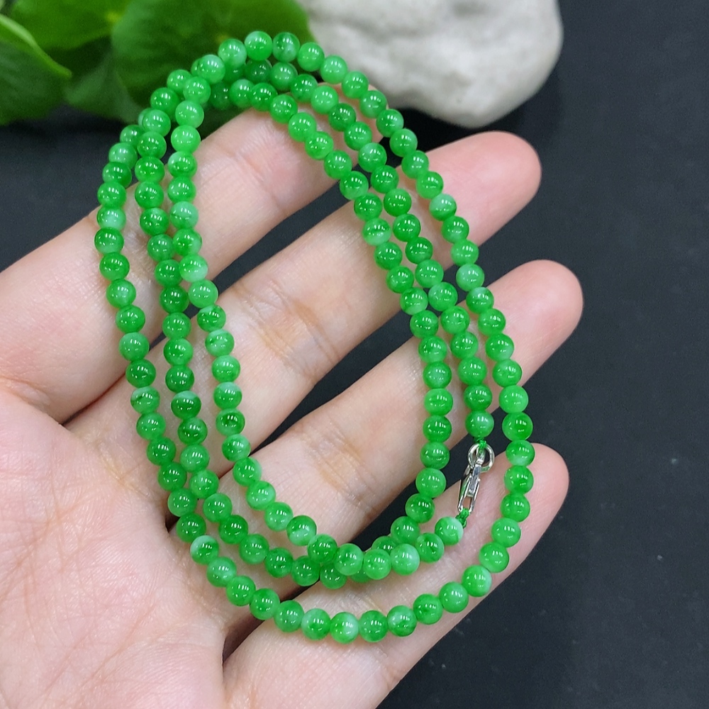 F34001603 Jadeite Bead Necklace Approx. 3.7mm Non-Gold Total Weight Approx. 14g