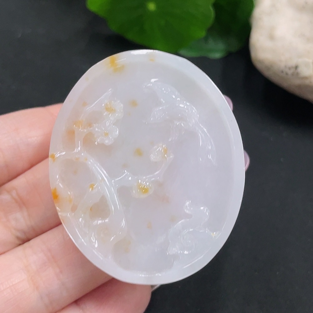 F35141992 Jadeite Flower and Bird Pendant, Total Weight Approximately 23.2g