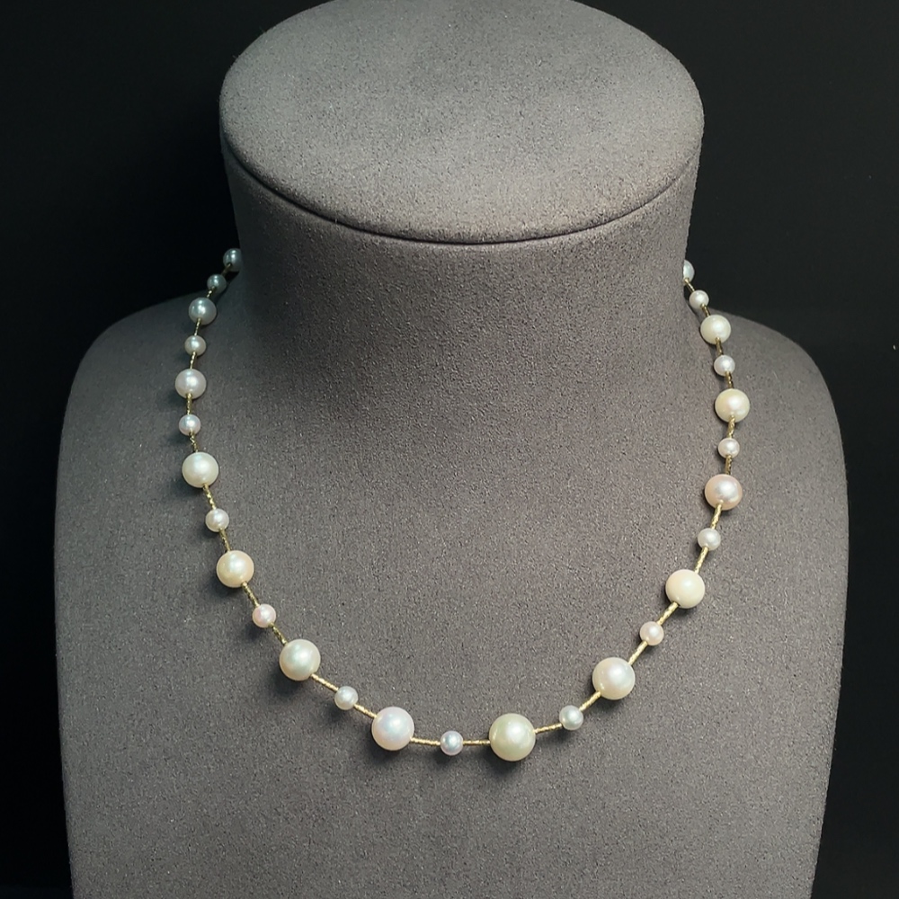 C31682087 Seawater Pearl Necklace Marked Red Non-Gold Rest 18K Gold String Undetectable Total Weight Approx. 11.16g Size 4.3-8.4mm