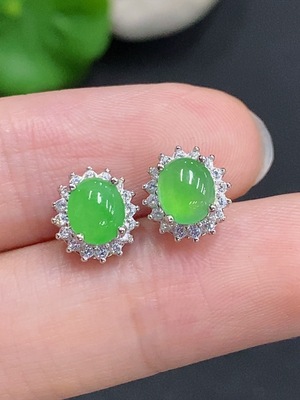 F29438306 Jadeite Cabochon Stud Earrings Non-gold Setting Total Weight Approx. 1.72g