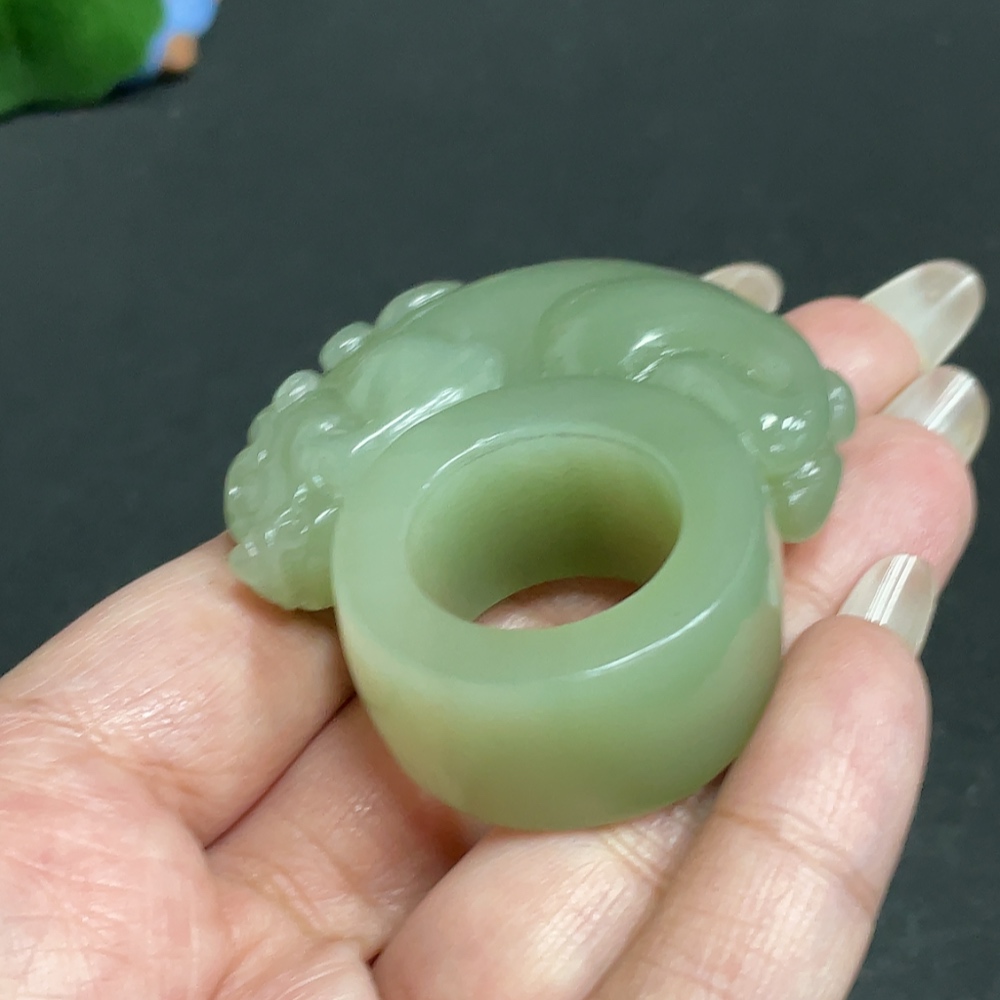 H29378696 Hetian Jade Auspicious Beast Ring (Size 23, Total Weight Approx. 58.2g)