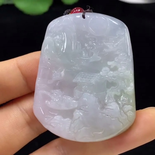 F34024835 Jadeite Landscape Pendant Total Weight Approx. 28.33g (Including Cord Weight) With Non-Grade A Beads