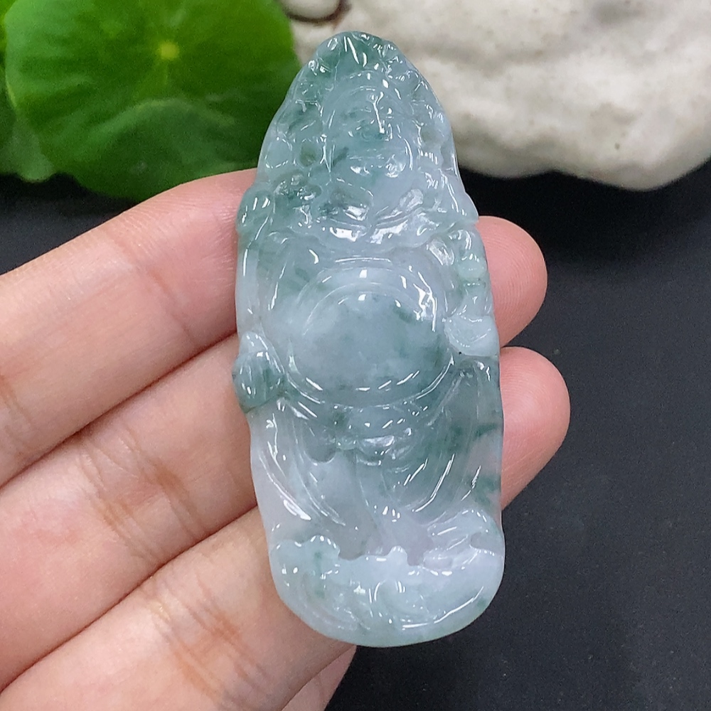 F33856600 Jadeite God of Wealth Pendant, Total Weight Approximately 16g