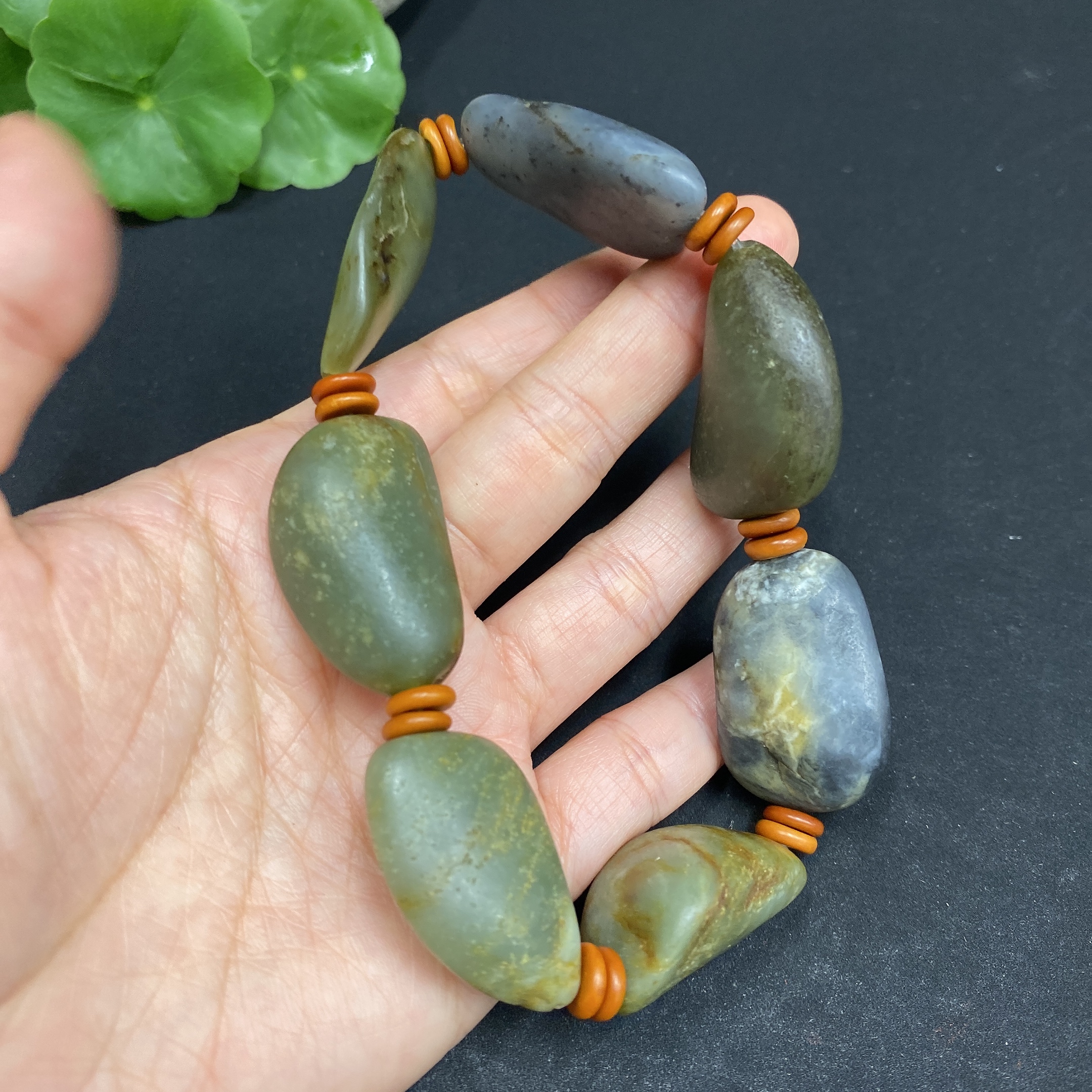 H31693990 Hetian Jade Bracelet, Undetermined Skin Color Origin, Non-Hetian Jade Beads Included, Contains Other Mineral Components, Total Weight Approx. 88.2g
