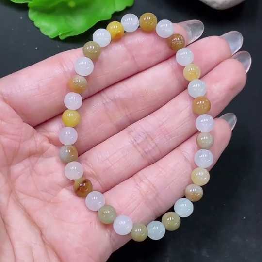 F34021844 Jadeite Beads Yellow Red Color Origin Undetermined Total Weight Approx.12.4g Size Approx.6.1mm