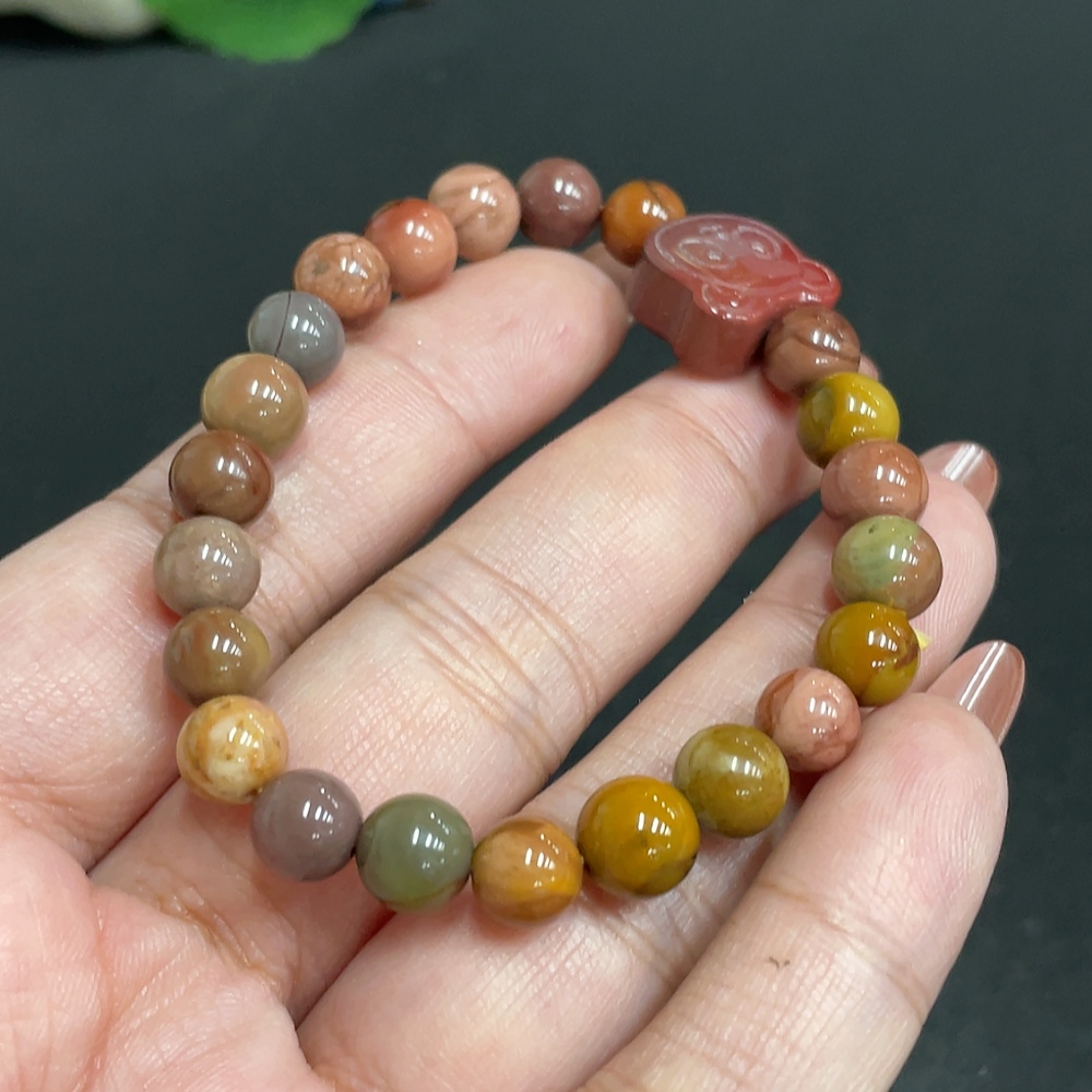 H34054132 Alashan Agate Bracelet, approx. 7mm beads, contains other mineral components, total weight approx. 15.1g