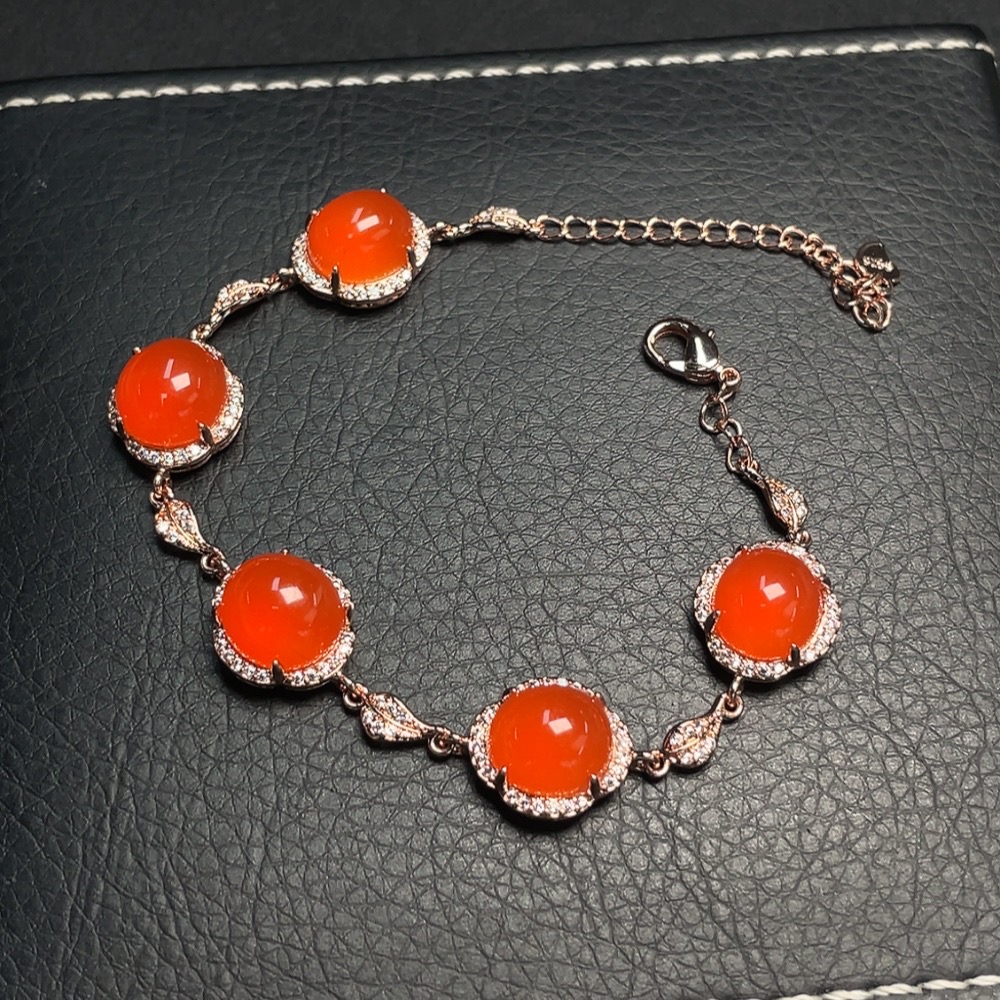 C31575746 Red Agate Inlaid Bracelet (Non-Gold Inlaid) Total Weight Approx. 11.25g