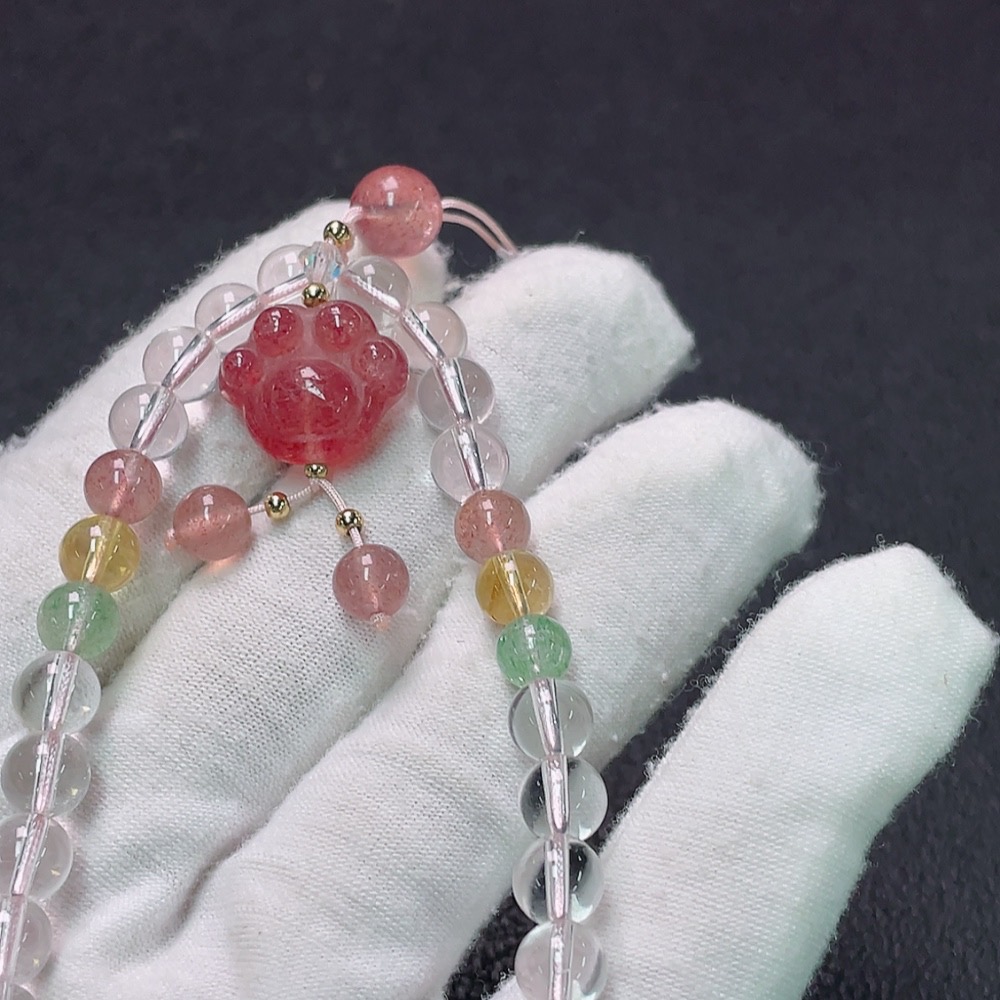 C33892031 Crystal bead strand with non-natural gemstones, non-gold, total weight approximately 18.77g, size 6.2-8.1mm