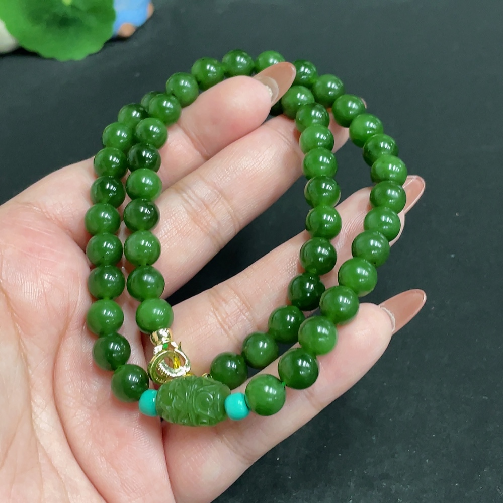 H34055022 Hetian Jade Jasper Bead Necklace, approx. 7.7mm, total weight approx. 45.2g, non-gold