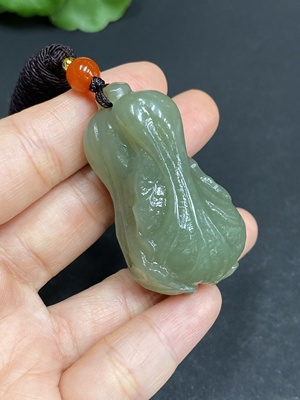 H33938905 Hetian Jade Pendant, Cabbage, Total Weight (including rope) 35.5g