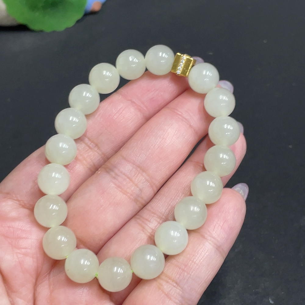 H33864203 Hetian Jade Bracelet Card 9.3mm Approx. Total Weight About 26.9g Non-Gold