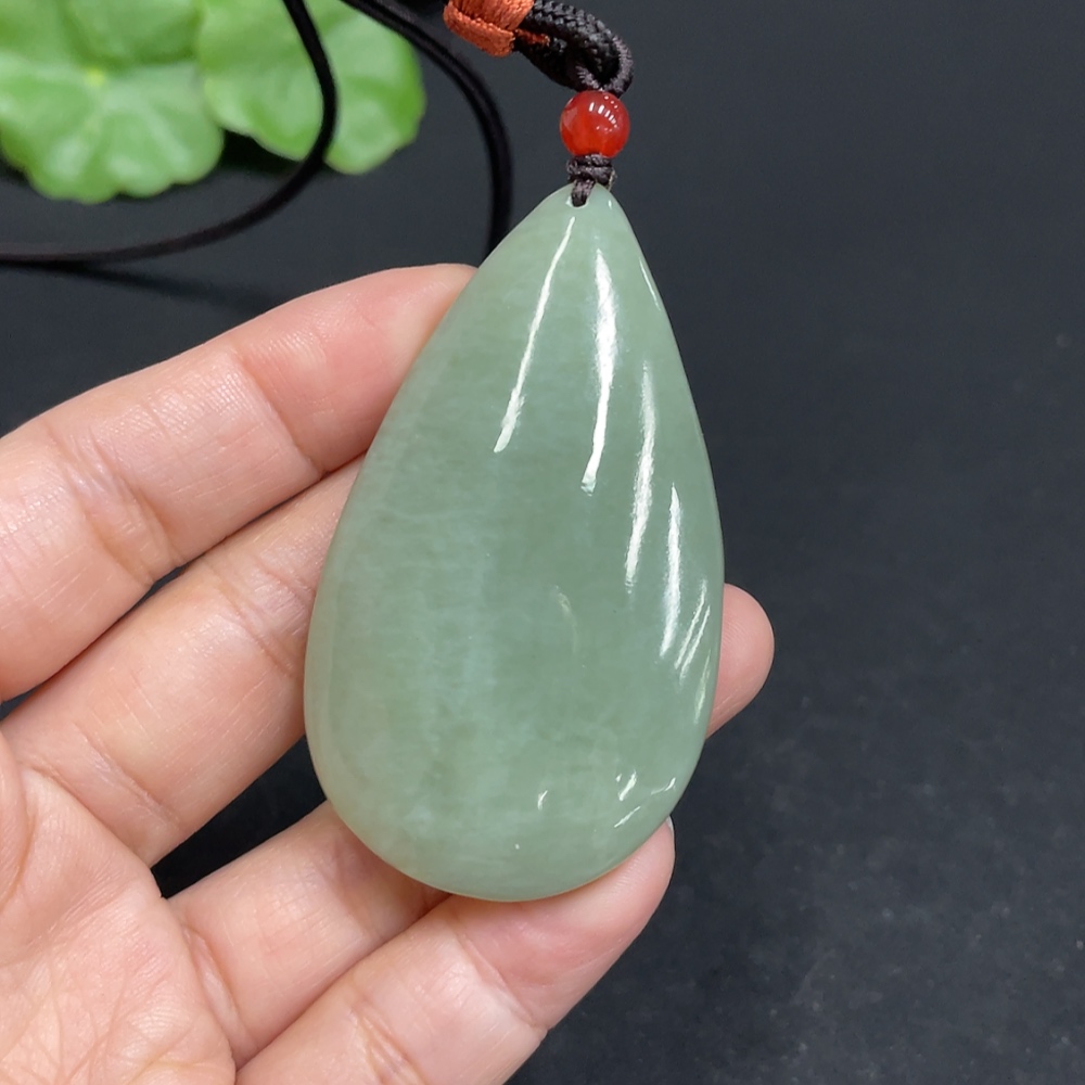 H34052977 Hetian Jade Pendant, Water Drop, Total Weight (including rope) Approx. 37.6g
