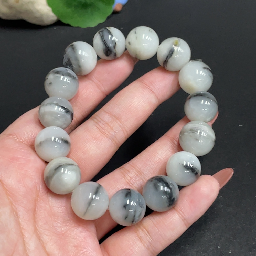 H34010427 Hetian Jade Bracelet, Approx. 14.1 mm, Total Weight Approx. 76.7g, Contains Other Mineral Components