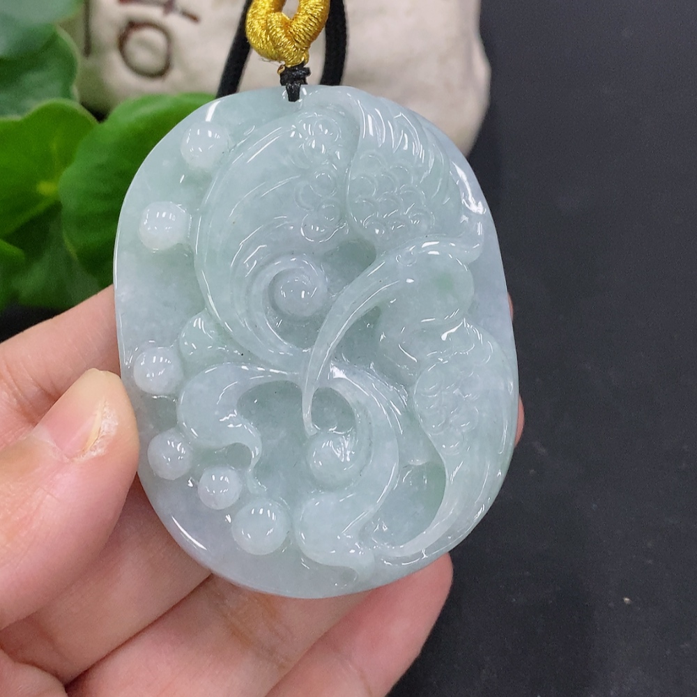F33826016 Jadeite Crane Pendant, Total Weight Including Rope Approx. 79g