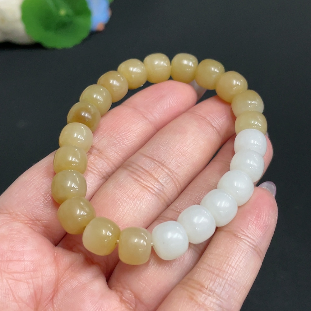 H33900674 Hetian Jade Bracelet, Approx. 8.7mm Beads, Total Weight Approx. 25.9g