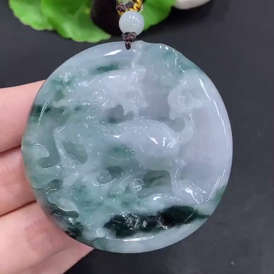 F31688345 Jadeite Kylin Pendant Total Weight Approx. 61.5g (Including Rope Weight)