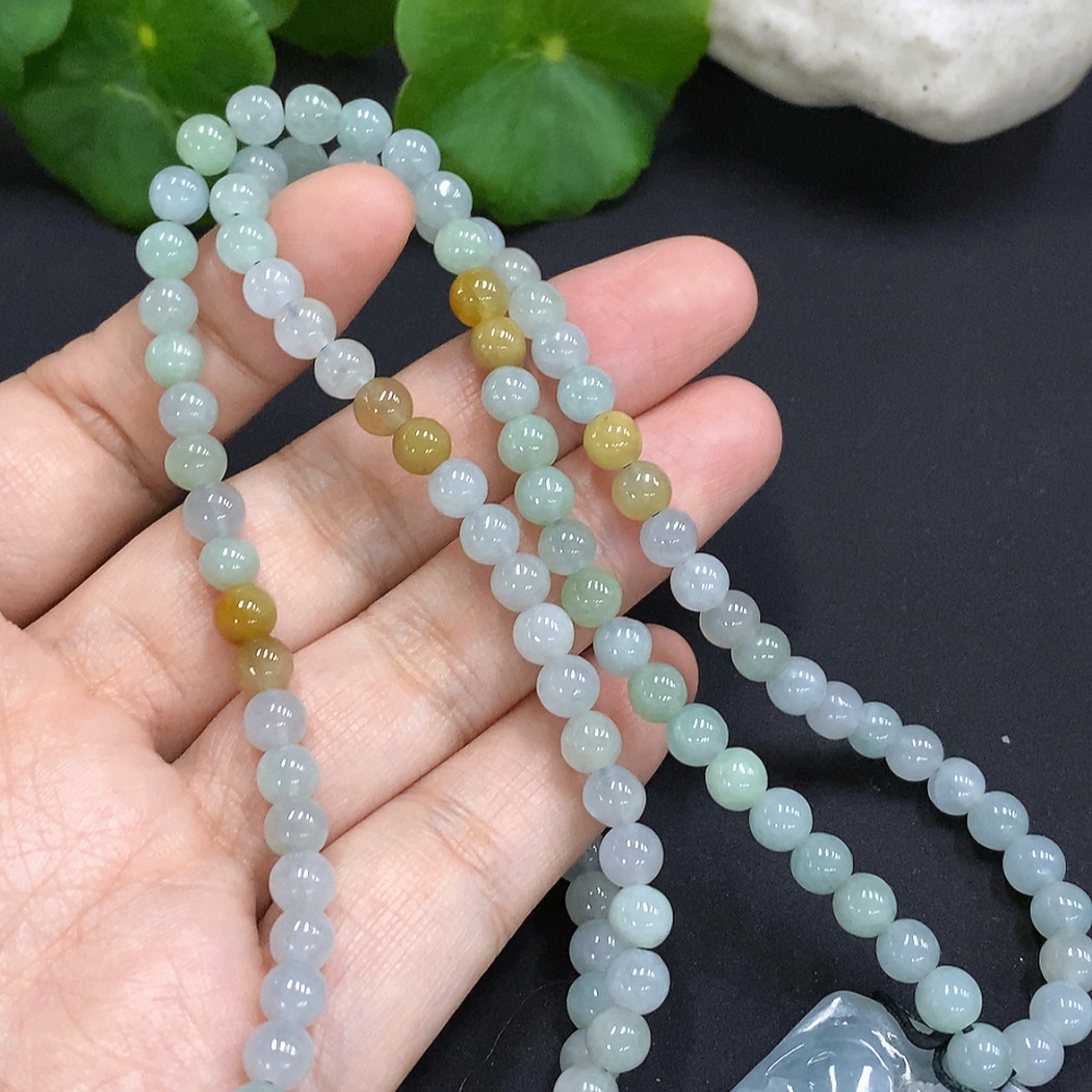 F29410913 Jadeite Landscape Pendant with Chain Total Weight Approx. 84.5g (Color Origin Undetermined)