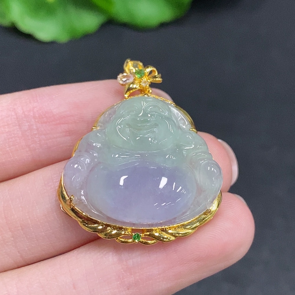 F34002844 Jadeite Buddha Pendant 18k Gold Total Weight Approx. 6g With Diamond Accents (Minimum Side Stones Only)
