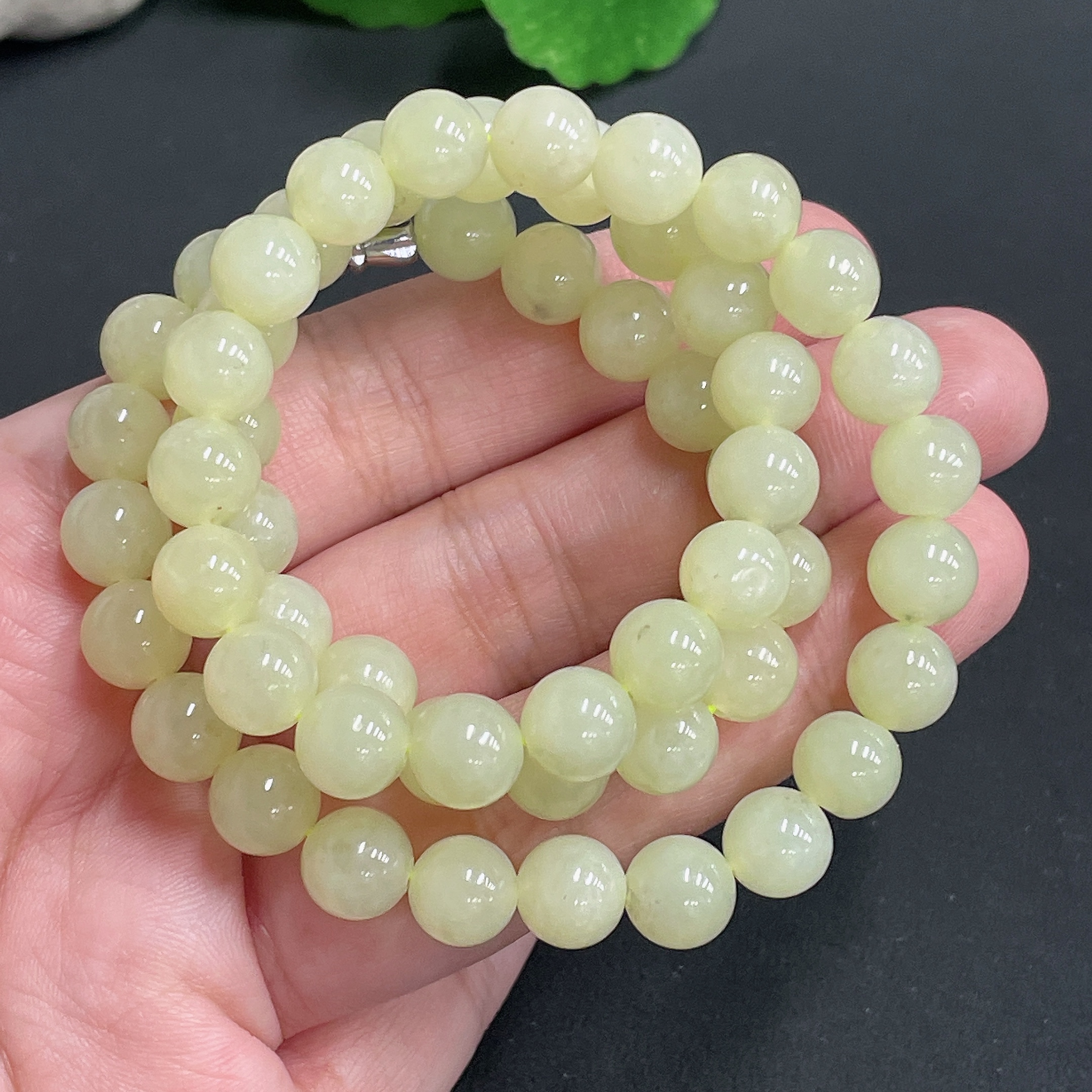 H16763844 Hetian Jade Bead Necklace, Approx. 8mm Beads, Non-Gold, Total Weight Approx. 45.38g