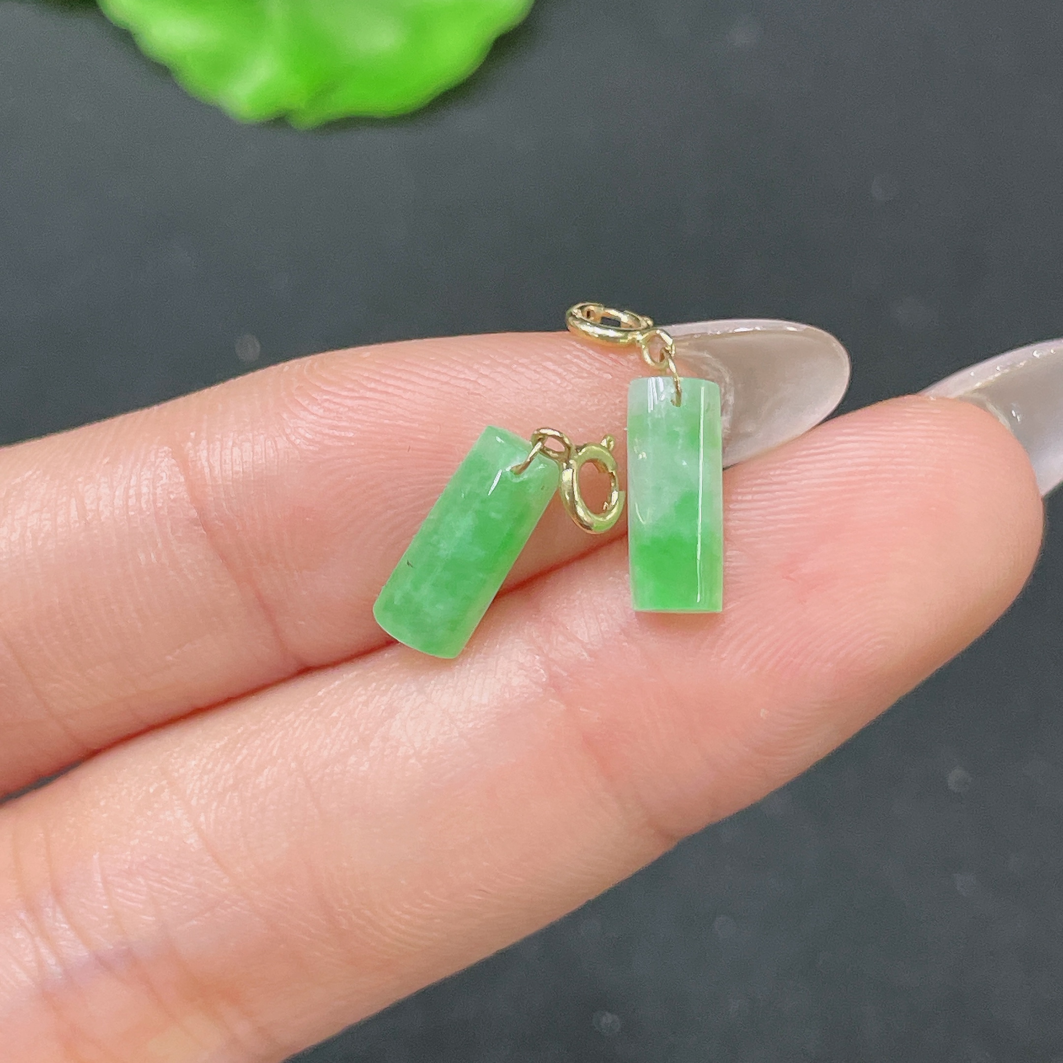 F35105339 Jadeite Inlaid Earrings 18k Gold Setting Total Weight About 0.6g