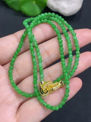 F24831719 Jadeite Bead Necklace Approx. 3mm Non-Gold Total Weight Approx. 10.6g
