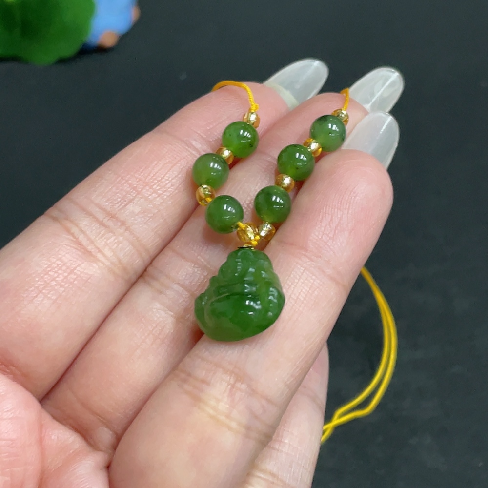 H27163017 Hetian Jade Pendant    Buddha    Total Weight (with rope): 3.8g    18K Bead Clasp
