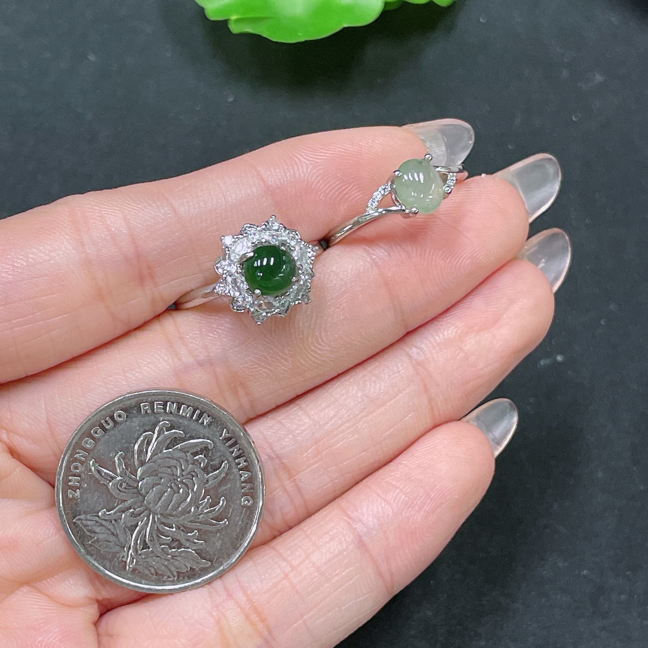 F34065218 Jadeite Inlaid Ring Non-Gold Adjustable Sell as a Lot