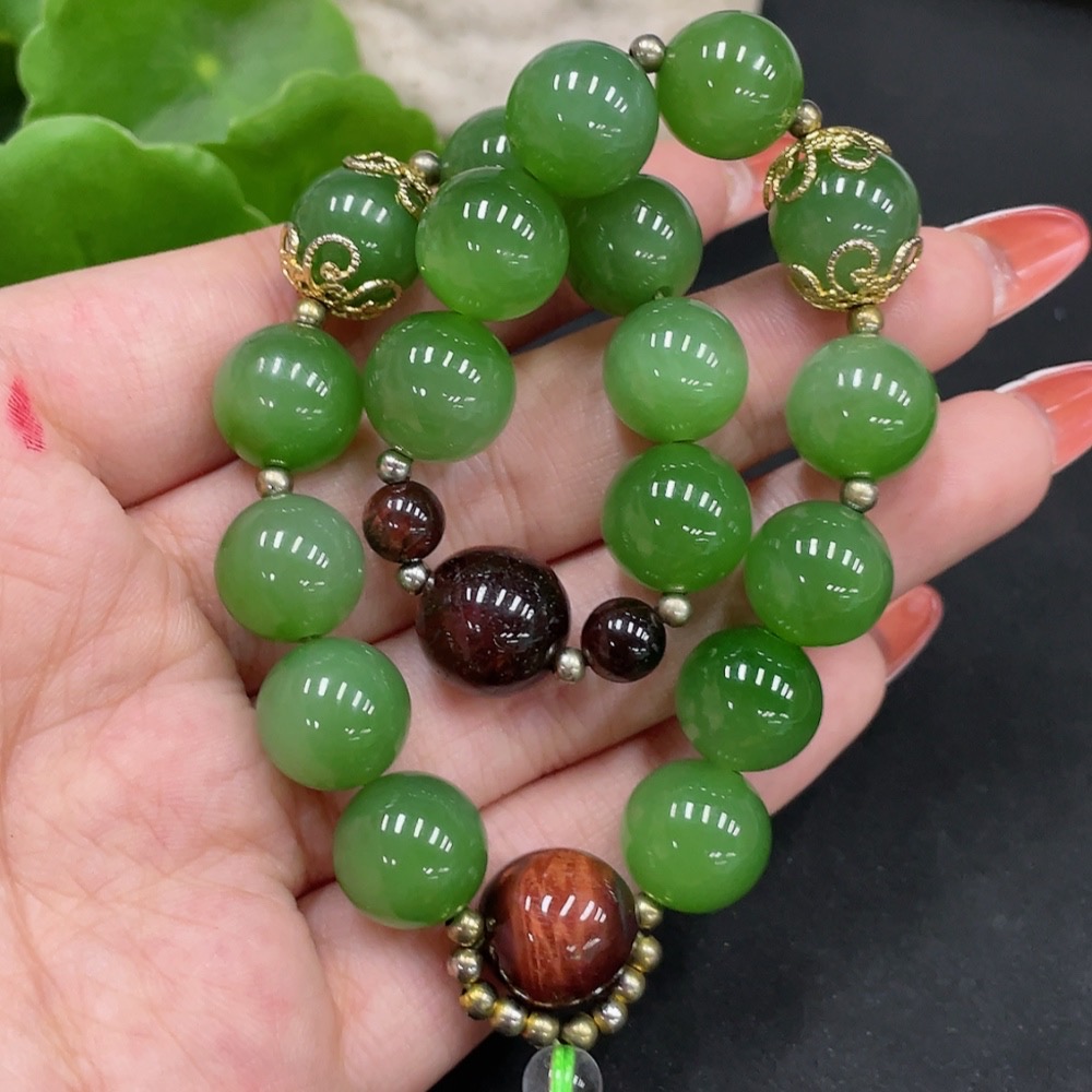 H34026077 Hetian Jade Bracelet Approx.11.5mm Total Weight Approx.56.1g (Including String) Non-Hetian Jade Beads Non-Gold
