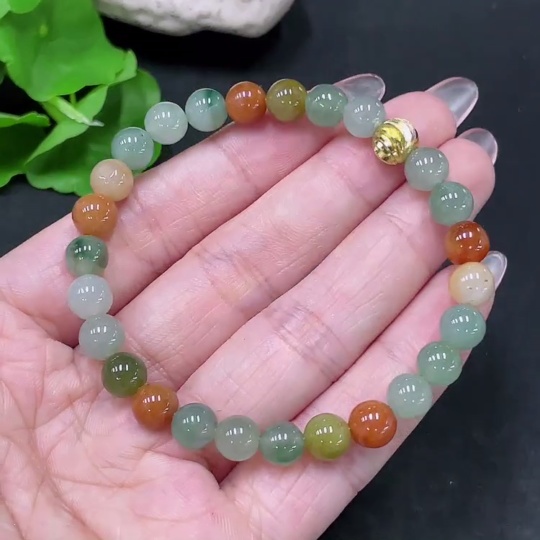 F34020618 Jadeite Bracelet Non-Gold Yellow Red Color Origin Undetermined Total Weight Approx.18g Size Approx.7.1mm