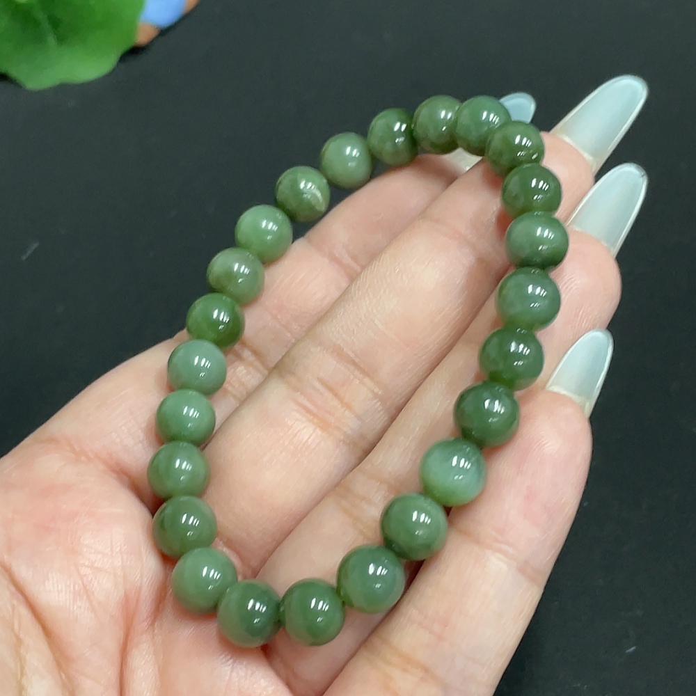 H31658639 Hetian Jade Bracelet, Approx. 7.5 mm Beads, Total Weight Approx. 18g