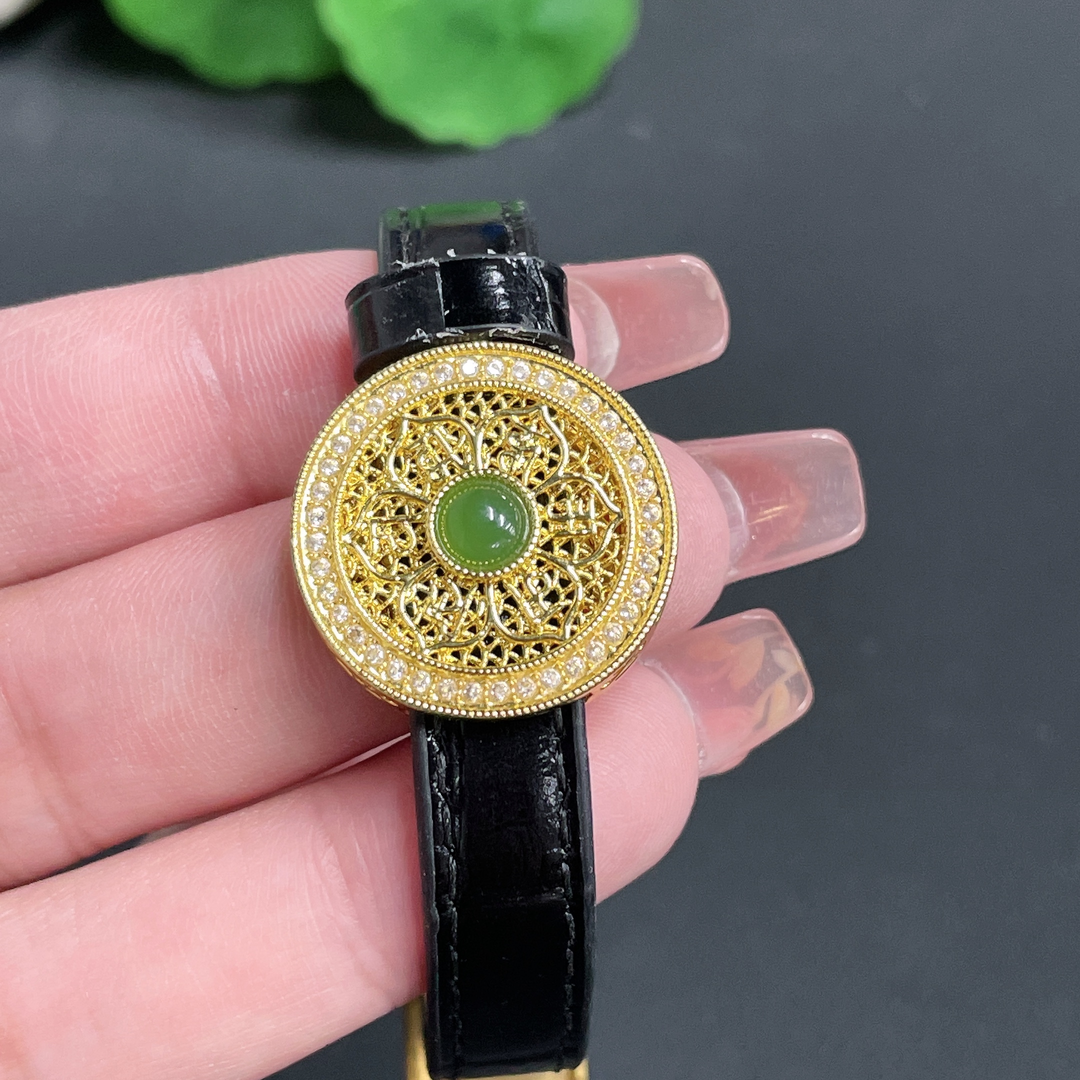 H18962453 Hetian Jade Inlaid Jewelry Non-Gold Total Weight Approx. 10.81g