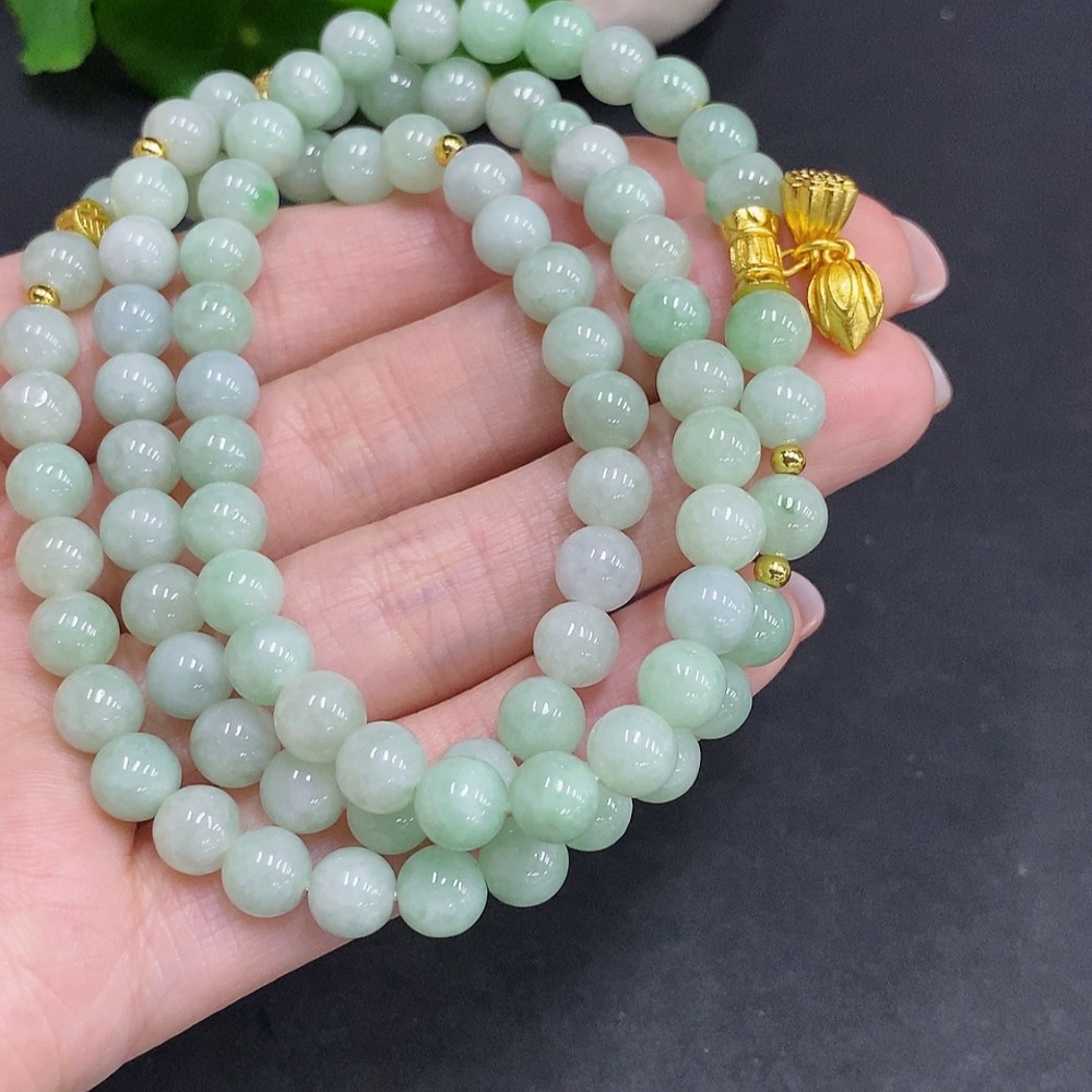 F34061211 Jadeite Beaded Necklace Non-Gold Inlaid Total Weight Approx. 49.4g Size About 6.7mm