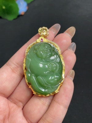 H32699240 Hetian Jade Inlaid Pendant, God of Wealth, Non-Diamond, 18K, Total Weight Approx. 30g